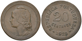 Португалия 20 сентаво 1924 KM 574 бронза 4616-616