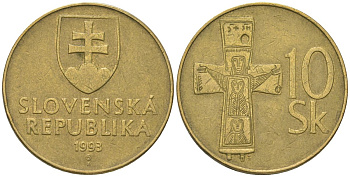 Словакия 10 крон 1993 MK KM 11.1 латунь 4584-221