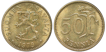 Финляндия 50 пенни 1979 K KM 48 алюминиевая бронза UNC 259-631