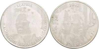 Нидерланды 10 евро 2005 25 ЛЕТ ПРАВЛЕНИЯ БЕАТРИКС КОРОЛЕВЫ НИДЕРЛАНДОВ KM 261 серебро 4537-422