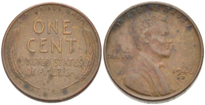 США 1 ЦЕНТ 1946 D, ЛИНКОЛЬН KM А132 медь цинк 3309-537