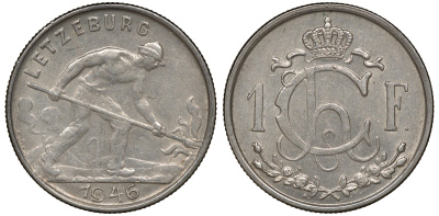 Люксембург 1 франк 1946 KM 46.1 медно-никель 4163-451