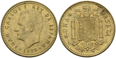 Испания 1 песета 1975 (78) Хуан Карлос I (1975-2014) KM 806 алюминиевая бронза 4604-243