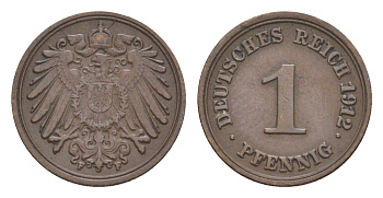 Германия 1 пфенниг 1912 F, Вильгельм II (1888-1918) KM 10, J. 10 медь 4639-1146