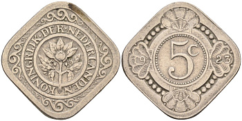 Нидерланды 5 центов 1923 Вильгельмина (1890-1948) KM 153 медно-никель 4585-646
