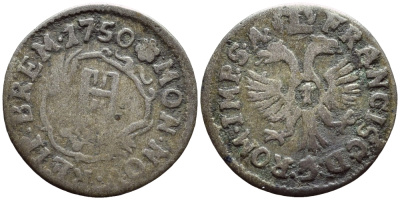 Бремен 1 гротен 1750 KM 218, Jungk 995 серебро 4392-1063