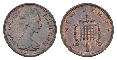 Великобритания 1 новый пенни 1974 Елизавета II (1952-2022) KM 915, Spink 4237 (B1) бронза 99-437