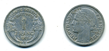 ФРАНЦИЯ 1 ФРАНК 1945 В KM 885а.2 алюминий 84-451