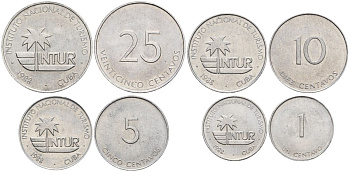 Куба набор из 4 монет (1, 5, 10 и 25 сентаво) 1988 INTUR KM 410, JMA MC2, KM 413, JMA MC6, KM 416, JMA MC11, KM 419, JMA MC15 алюминий 00-00