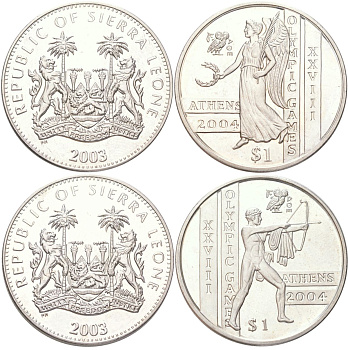 Сьерра-Леоне набор из 2 монет (1 доллар) 2003 XXVIII летние Олимпийские Игры, Афины 2004 KM 288 и 291 медно-никель BU 4368-1132-1133