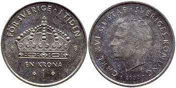 Швеция 1 крона 2002 Карл XVI Густав (1973- ) KM 894 медно-никель 4364-1145