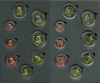 Ватикан набор из 8 монет 2006 probe, essai, европробники большого формата, в капсулах , Бенедикт XVI, тираж 30000 экз., биметалл PROOF 4-3-1-07