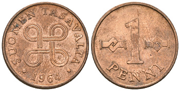 Финляндия 1 пенни 1964 KM 44 медь 4174-262