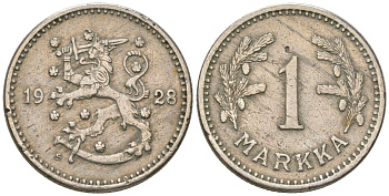 Финляндия 1 марка 1928 S KM 30 медно-никель 4173-261