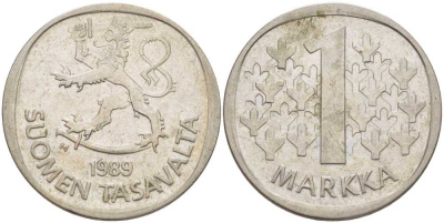 ФИНЛЯНДИЯ 1 МАРКА 1989 М KM 49а медно-никель 61-1233