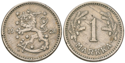 Финляндия 1 марка 1928 S KM 30 медно-никель 4173-261
