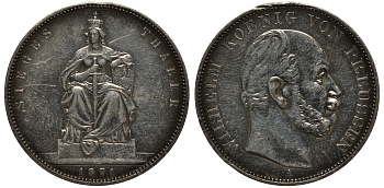 Пруссия 1 талер 1871 A, Вильгельм I (1861-1888), победа над Францией КМ 500, AKS 118, Th. 272 серебро 3711-225