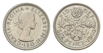 Великобритания 6 пенсов 1960 Елизавета II (1952-2022) KM 903, Spink 4149 медно-никель 4651-1163