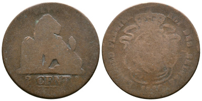 БЕЛЬГИЯ 2 САНТИМА 1836 BELGES KM 4.2 медь 4364-4435