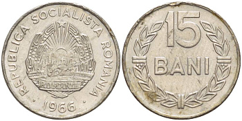 Румыния 15 бани 1966 KM 93 сталь плакированная никелем 4549-215