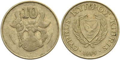 Кипр 10 центов 1985 KM 56.2 никель латунь 4141-1135