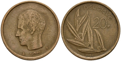 Бельгия 20 франков 1982 Belgique, Бодуэн I (1951-1993) KM 159 никель бронза 4601-354