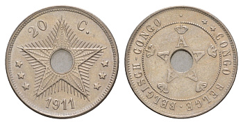 Бельгийское Конго 20 сантимов 1911 Альберт I (1909-1934) KM 19 медно-никель 4656-146