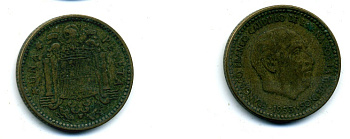 Испания 1 песета 1947 (53) Франсиско Франко (1939-1975) KM 775 алюминиевая бронза 56-824