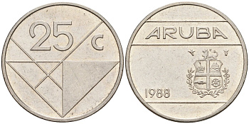 Аруба 25 центов 1988 Беатрикс (1980-2013) KM 3 сталь плакированная никелем 4141-122