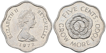 Сейшельские острова 5 центов 1972 FAO, цветок, Елизавета II KM 18 алюминий UNC 4588-636