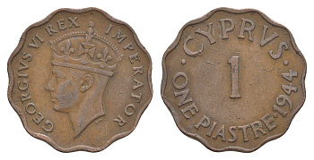 Кипр 1 пиастр 1944 Георг VI (1936-1952) KM 23a бронза 4652-324