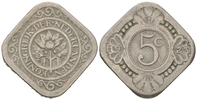 Нидерланды 5 центов 1923 Вильгельмина (1890-1948) KM 153 медно-никель 4615-166