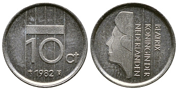 НИДЕРЛАНДЫ 10 ЦЕНТОВ 1982 ЮЛИАНА KM 203 никель 4110-1732