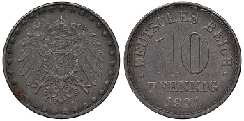 Германия 10 пфеннигов 1921 A KM 20, J. 298 железо 4119-133
