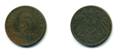 ГЕРМАНИЯ 5 ПФЕННИГОВ 1921 A KM 19, J. 297 железо 54-423