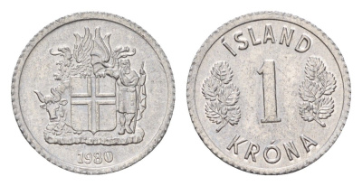 Исландия 1 крона 1980 KM 23 алюминий UNC 4687-827