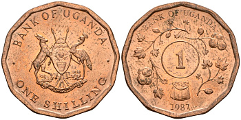 Уганда 1 шиллинг 1987 KM 27 сталь плакированная бронзой UNC 4604-831