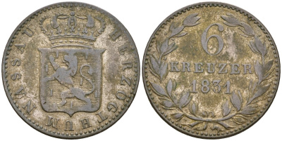 Нассау 6 крейцеров 1831 KM 53 серебро 4147-217