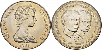 Остров Мэн 1 крона 1981 Королевская свадьба принца Чарльза и леди Дианы, портреты KM 82 медно-никель UNC 01-147-24