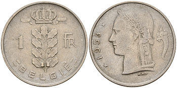 Бельгия 1 франк 1953 Belgie KM 143.1 медно-никель    4187-123