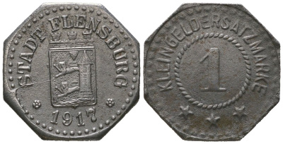 Фленсбург (Пруссия, Шлезвиг-Гольштейн) 1 пфенинг 1917 Funck 131.4A, Men05 7331.1, Men18 9227.1 железо 4610-831