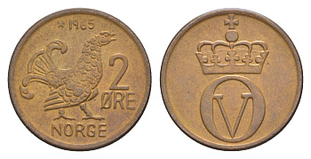 Норвегия 2 эре 1965 Улаф V (1957-1991) KM 410 бронза 4649-657