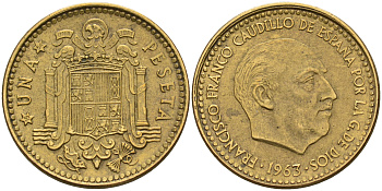 Испания 1 песета 1963 (64) Франсиско Франко (1939-1975) KM 775 алюминиевая бронза    4161-854
