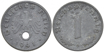 ГЕРМАНИЯ 1 РЕЙХСПФЕННИГ 1941 A KM 97, J. 369 цинк 211-1115