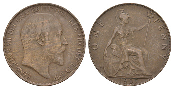 Великобритания 1 пенни 1907 Эдуард VII (1901-1910) KM 794.2, Spink 3990 бронза 4634-921
