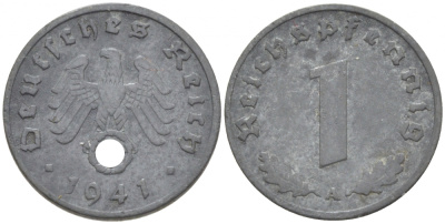 ГЕРМАНИЯ 1 РЕЙХСПФЕННИГ 1941 A KM 97, J. 369 цинк 211-1115