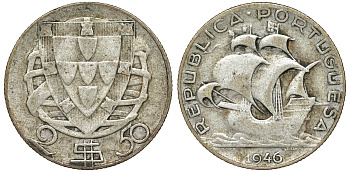 Португалия 2,5 эскудо 1946 парусник KM 580 серебро 51-4033