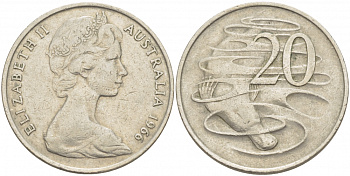 Австралия 20 центов 1966 Елизавета II (1952-2022), утконос KM 66 медно-никель 3457-144