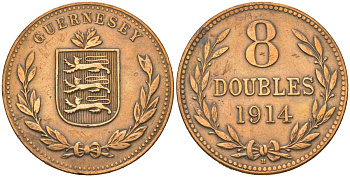 Гернси 8 дублей 1914 KM 14 бронза 97-743
