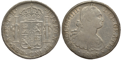 Мексика 8 реалов 1804 TH, Карл IV KM 109 серебро 11-273-25